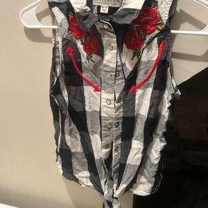 Idyllwind Shirt Womens XS Black White Plaid Western Snap Sleeveless Flannel